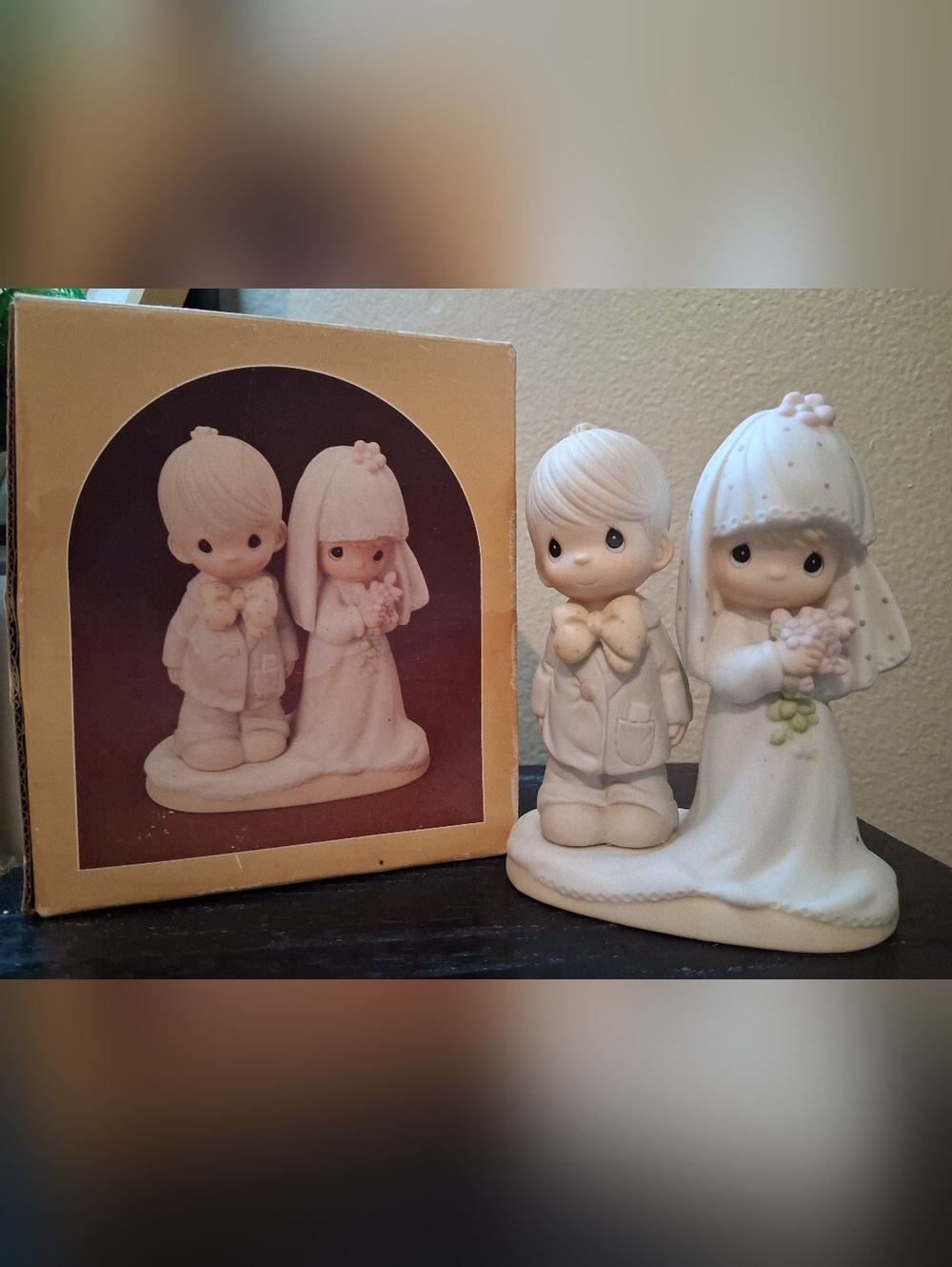 Precious Moments Porcelain Bride & Groom Figurine - White with Pastel Accents